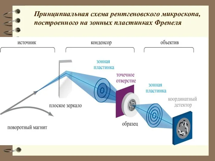 Принципиальная схема рентгеновского микроскопа, построенного на зонных пластинках Френеля