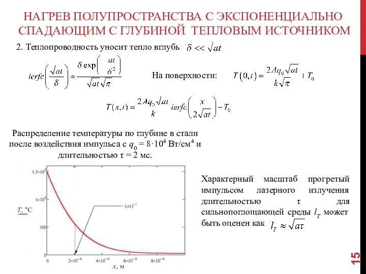 НАГРЕВ ПОЛУПРОСТРАНСТВА С ЭКСПОНЕНЦИАЛЬНО СПАДАЮЩИМ С ГЛУБИНОЙ ТЕПЛОВЫМ ИСТОЧНИКОМ 2.