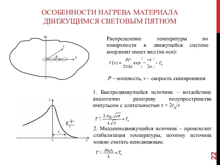 ОСОБЕННОСТИ НАГРЕВА МАТЕРИАЛА ДВИЖУЩИМСЯ СВЕТОВЫМ ПЯТНОМ Распределение температуры по поверхности