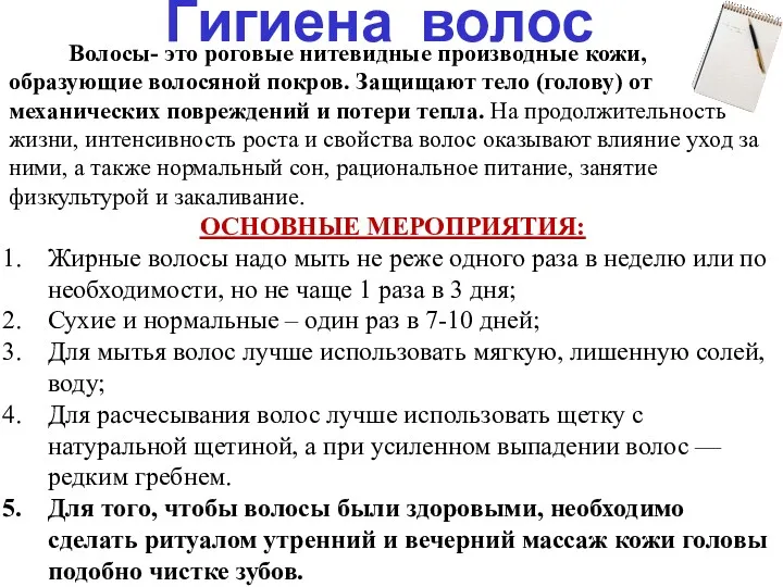 Гигиена волос Волосы- это роговые нитевидные производные кожи, образующие волосяной