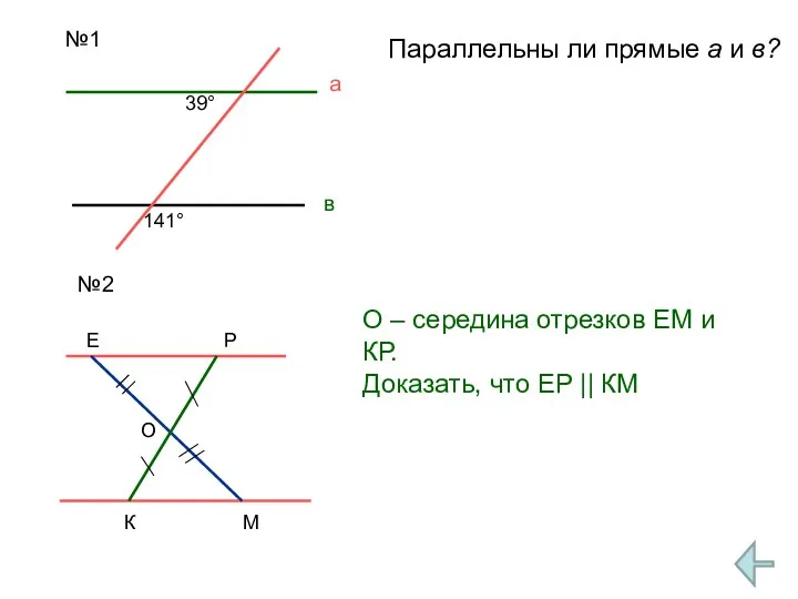 №1 39° 141° а в Параллельны ли прямые а и