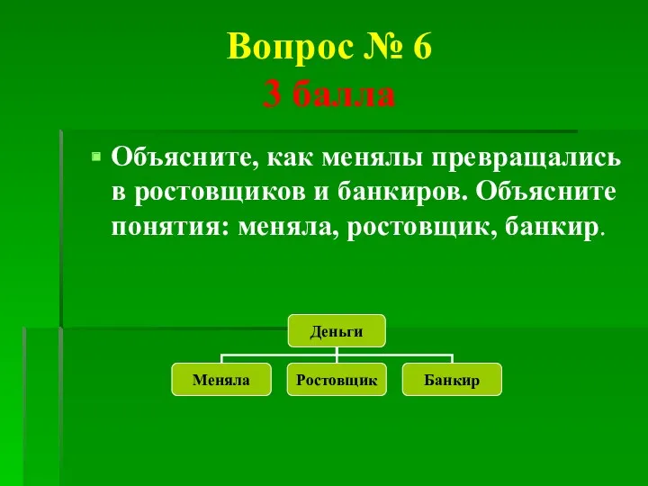 Вопрос № 6 3 балла Объясните, как менялы превращались в