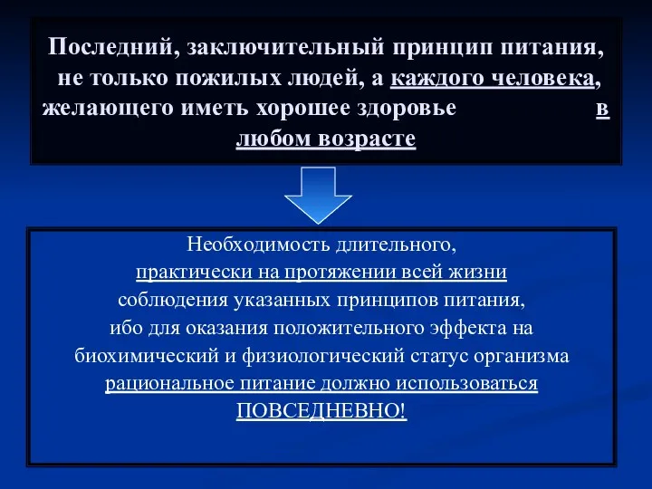 Последний, заключительный принцип питания, не только пожилых людей, а каждого