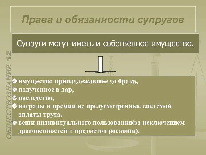 Права и обязанности супругов имущество принадлежавшее до брака, полученное в