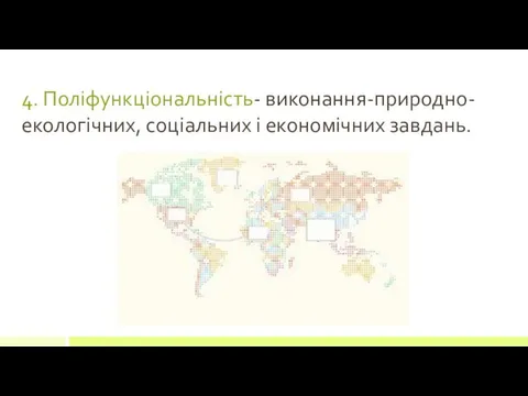 4. Поліфункціональність- виконання-природно-екологічних, соціальних і економічних завдань.