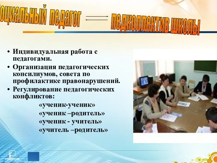 Индивидуальная работа с педагогами. Организация педагогических консилиумов, совета по профилактике