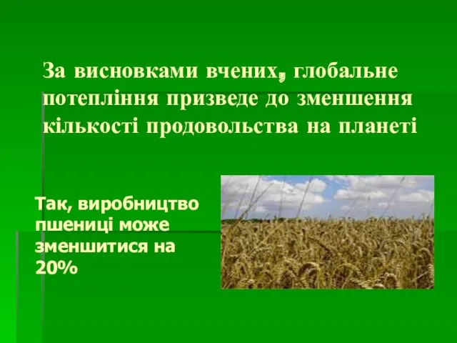 За висновками вчених, глобальне потепління призведе до зменшення кількості продовольства