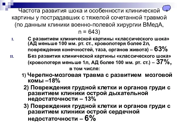 Частота развития шока и особенности клинической картины у пострадавших с