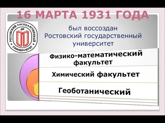 16 МАРТА 1931 ГОДА был воссоздан Ростовский государственный университет