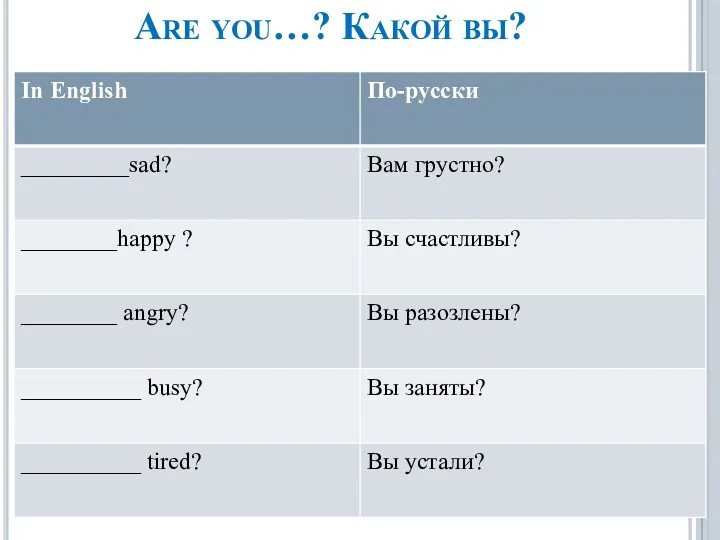 Are you…? Какой вы?