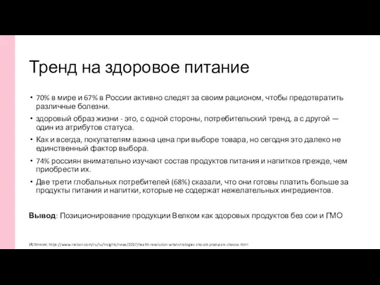 Тренд на здоровое питание 70% в мире и 67% в