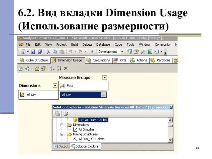 6.2. Вид вкладки Dimension Usage (Использование размерности)‏