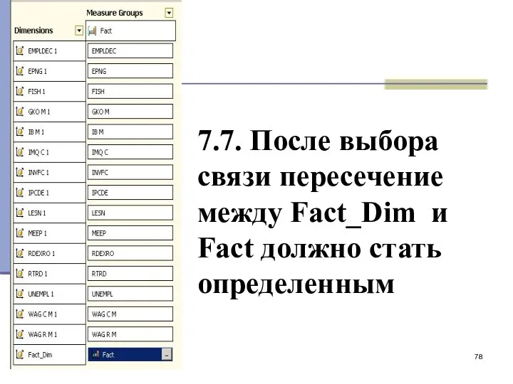 7.7. После выбора связи пересечение между Fact_Dim и Fact должно стать определенным