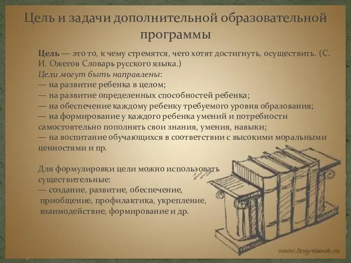 Цель и задачи дополнительной образовательной программы Цель — это то,