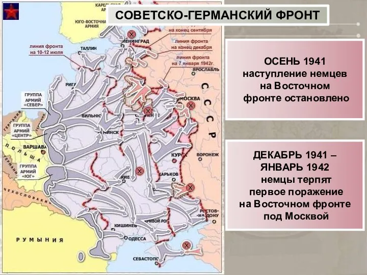 ОСЕНЬ 1941 наступление немцев на Восточном фронте остановлено ДЕКАБРЬ 1941