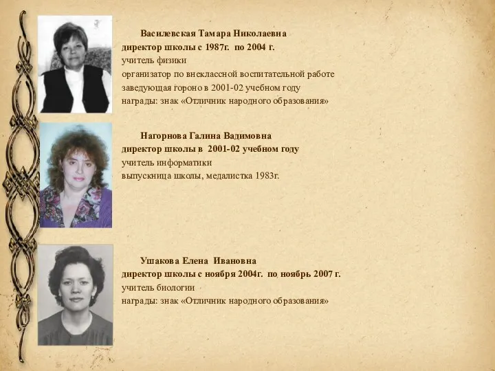 Василевская Тамара Николаевна директор школы с 1987г. по 2004 г.