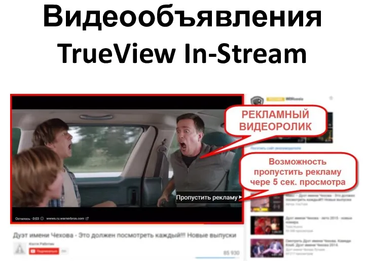 Видеообъявления TrueView In-Stream