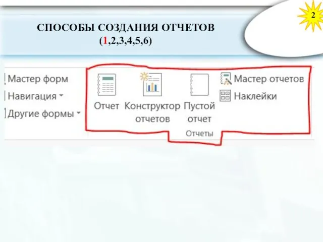 СПОСОБЫ СОЗДАНИЯ ОТЧЕТОВ (1,2,3,4,5,6) 2