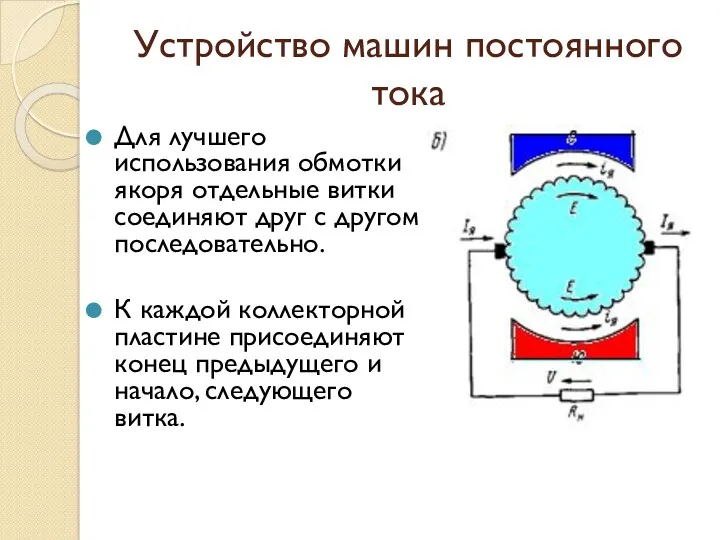 Устройство машин постоянного тока Для лучшего использования обмотки якоря отдельные