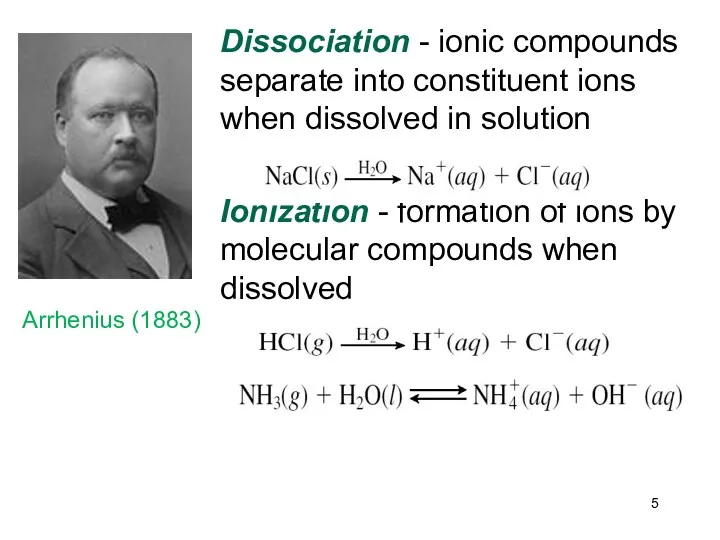 Dissociation - ionic compounds separate into constituent ions when dissolved