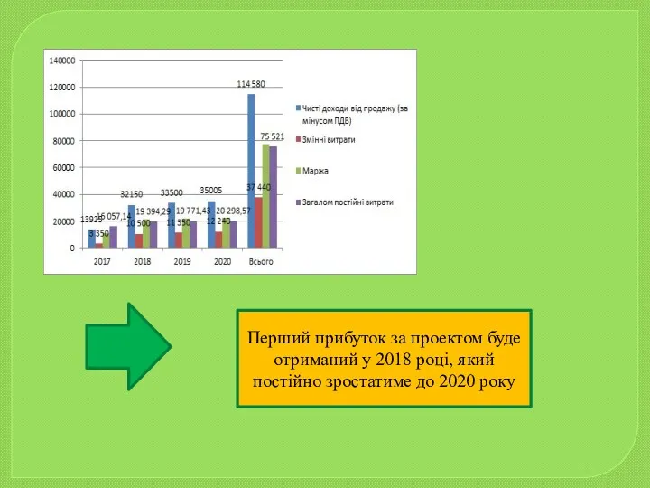 Перший прибуток за проектом буде отриманий у 2018 році, який постійно зростатиме до 2020 року