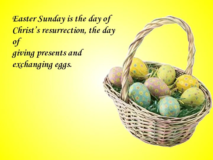 Easter Sunday is the day of Christ’s resurrection, the day of giving presents and exchanging eggs.