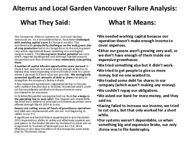 Alterrus and Local Garden Vancouver Failure Analysis: The Companies, Alterrus