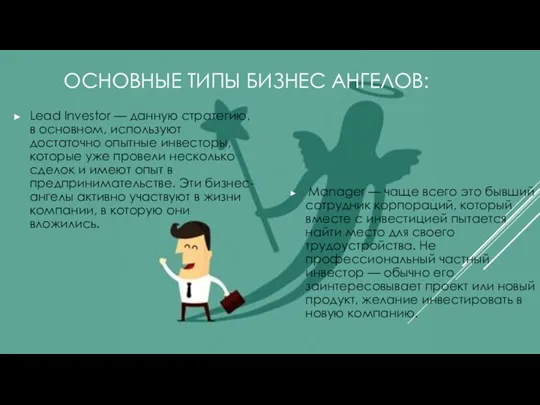 ОСНОВНЫЕ ТИПЫ БИЗНЕС АНГЕЛОВ: Lead Investor — данную стратегию, в