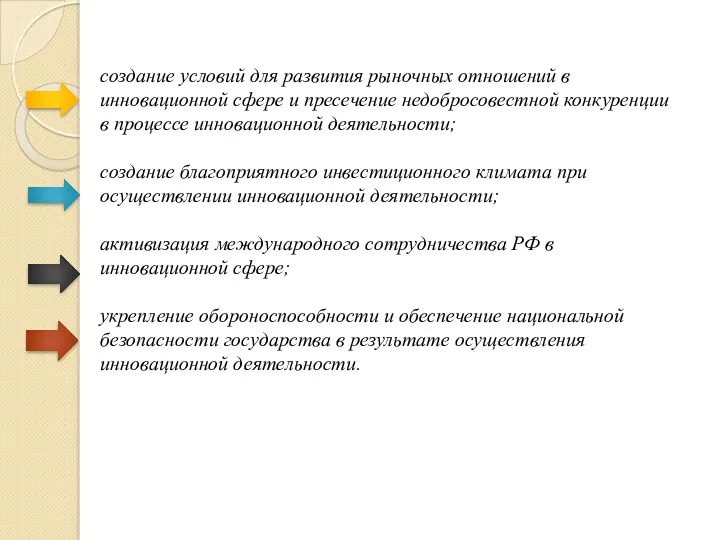 создание условий для развития рыночных отношений в инновационной сфере и