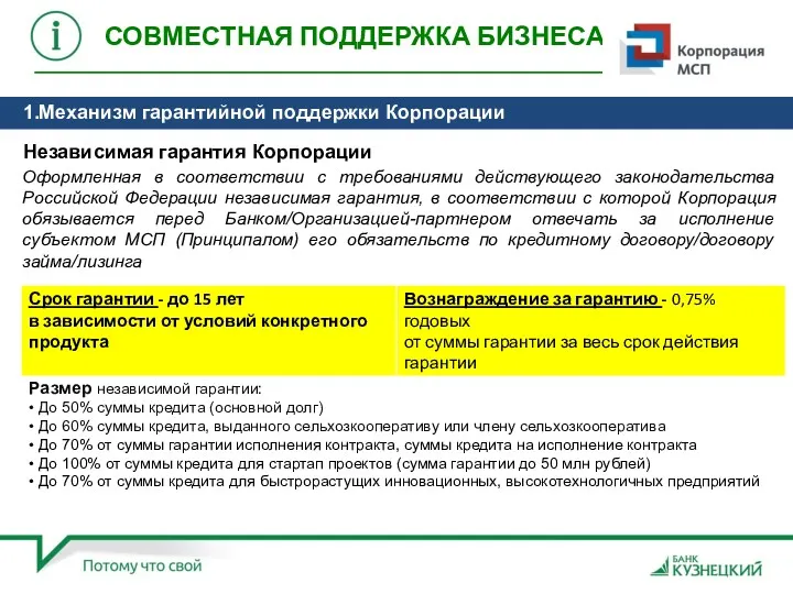 1.Механизм гарантийной поддержки Корпорации Оформленная в соответствии с требованиями действующего