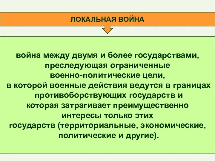 ЛОКАЛЬНАЯ ВОЙНА война между двумя и более государствами, преследующая ограниченные