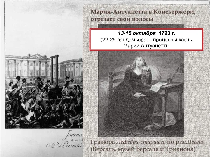 13-16 октября 1793 г. (22-25 вандемьера) - процесс и казнь Марии Антуанетты