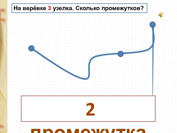 На верёвке 3 узелка. Сколько промежутков? 2 промежутка