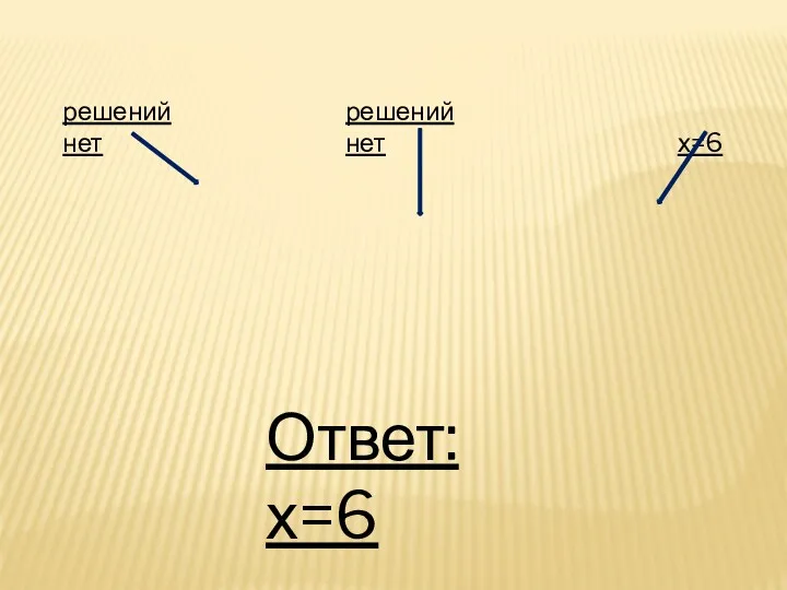 решений нет решений нет х=6 Ответ: х=6