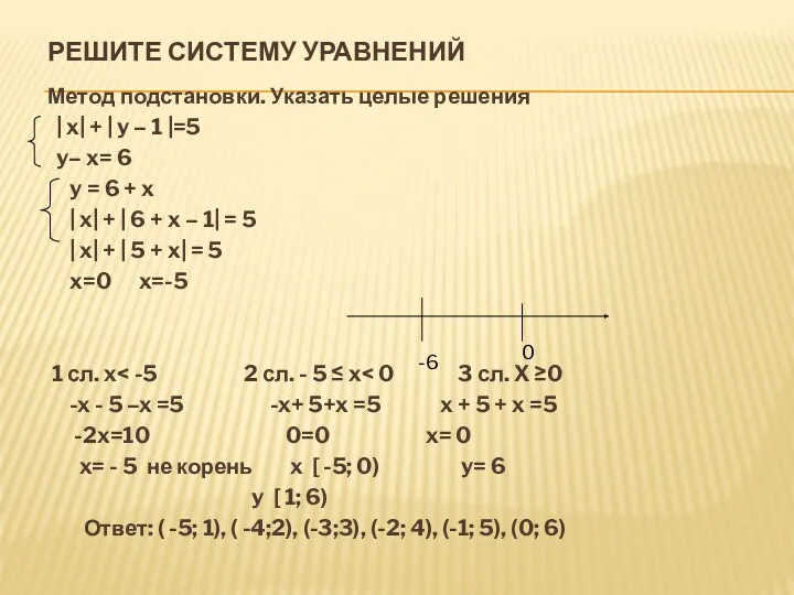 РЕШИТЕ СИСТЕМУ УРАВНЕНИЙ Метод подстановки. Указать целые решения | x|