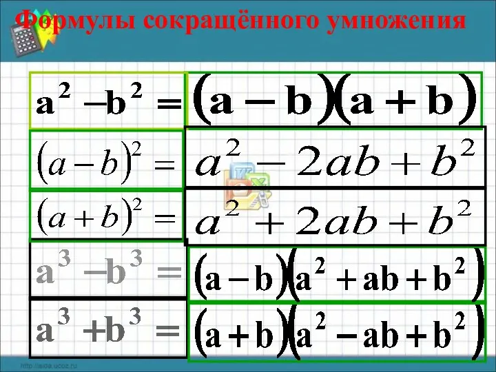 Формулы сокращённого умножения