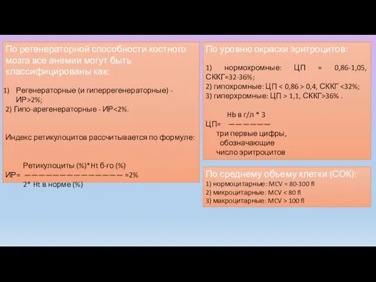 По регенераторной способности костного мозга все анемии могут быть классифицированы