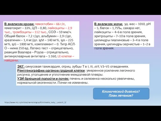 В анализах крови: гемоглобин – 66 г/л, гематокрит – 33%,