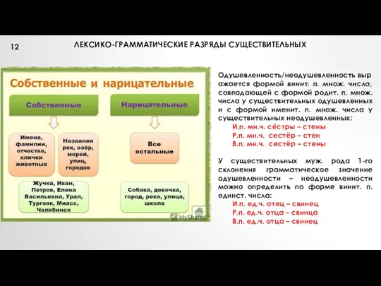 ЛЕКСИКО-ГРАММАТИЧЕСКИЕ РАЗРЯДЫ СУЩЕСТВИТЕЛЬНЫХ Одушевленность/неодушевленность выражается формой винит. п. множ. числа,