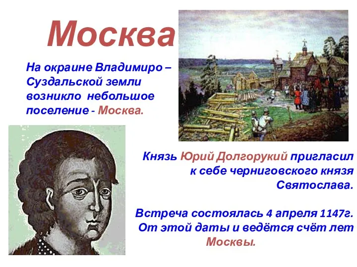 Москва На окраине Владимиро – Суздальской земли возникло небольшое поселение