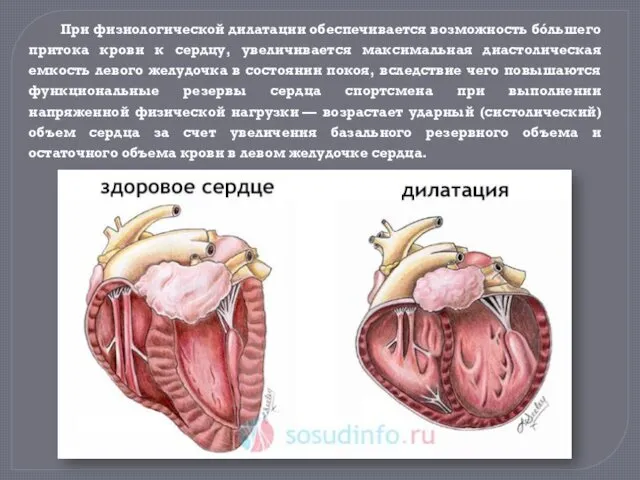 При физиологической дилатации обеспечивается возможность бóльшего притока крови к сердцу,