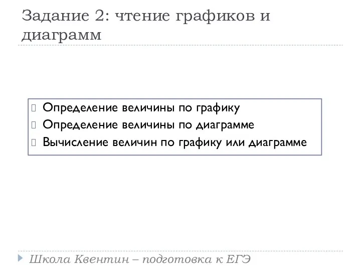 Задание 2: чтение графиков и диаграмм Определение величины по графику