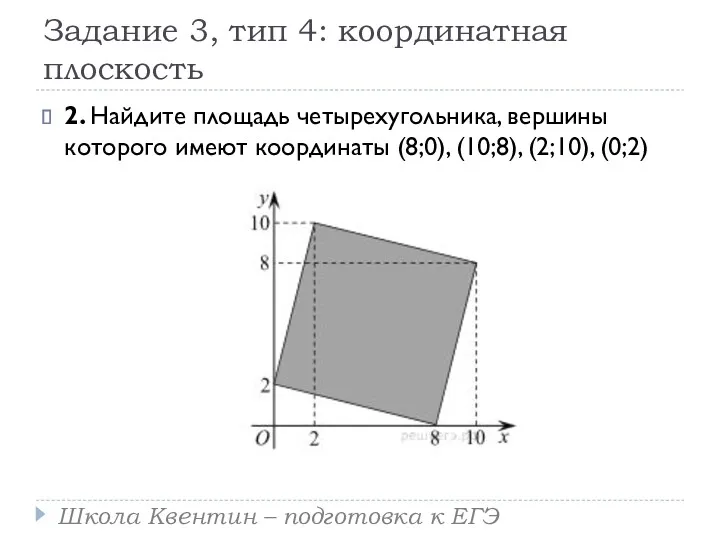 Задание 3, тип 4: координатная плоскость 2. Найдите площадь четырехугольника,