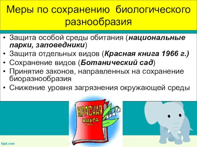 Меры по сохранению биологического разнообразия Защита особой среды обитания (национальные