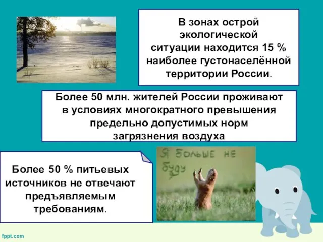 В зонах острой экологической ситуации находится 15 % наиболее густонаселённой