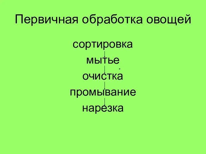 Первичная обработка овощей сортировка мытье очистка промывание нарезка