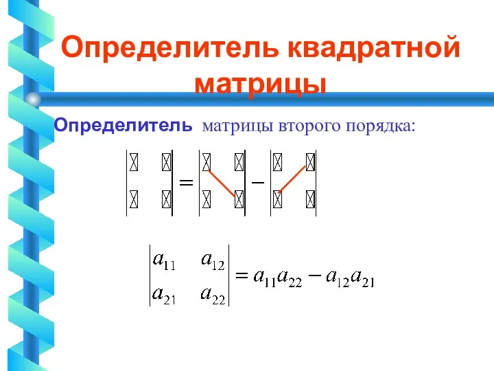 Определитель квадратной матрицы Определитель матрицы второго порядка:
