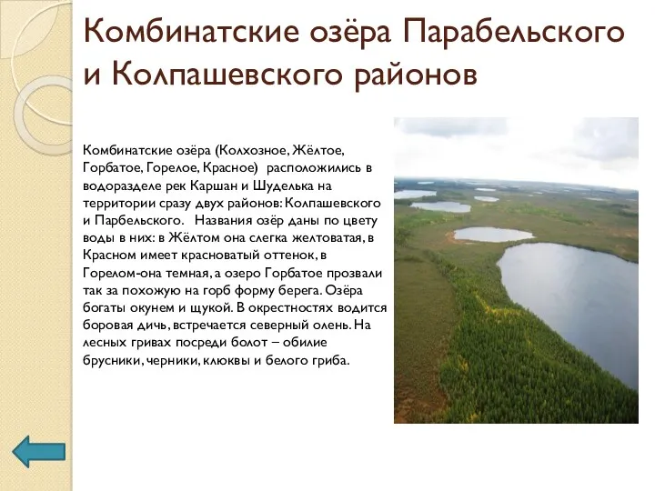 Комбинатские озёра Парабельского и Колпашевского районов Комбинатские озёра (Колхозное, Жёлтое,