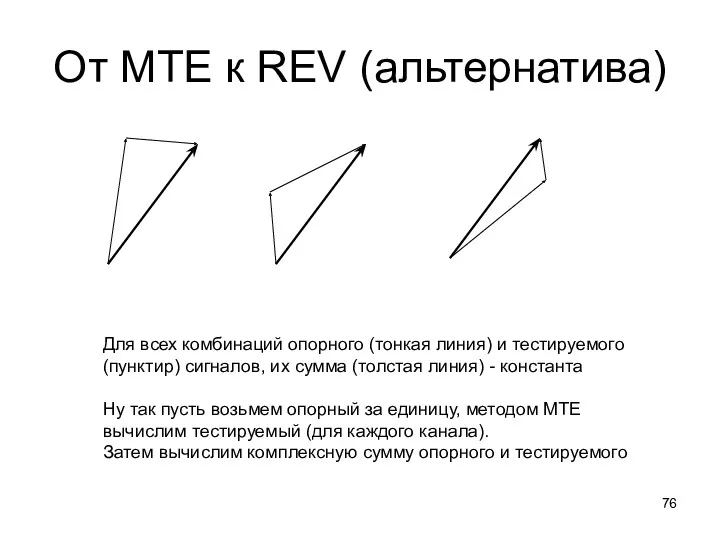 От MTE к REV (альтернатива) Для всех комбинаций опорного (тонкая линия) и тестируемого