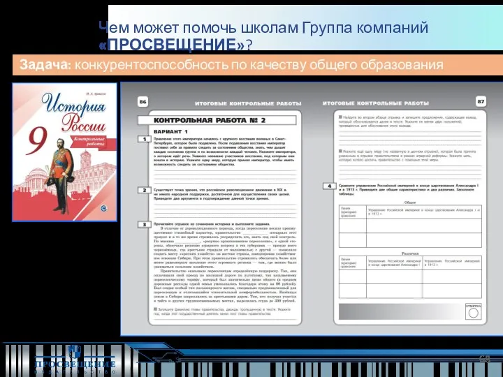 Задача: конкурентоспособность по качеству общего образования Чем может помочь школам Группа компаний «ПРОСВЕЩЕНИЕ»?